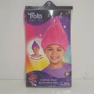 NEW! Trolls Band Together Reversible Wig Hair Costume Pink/Purple Kids Adult